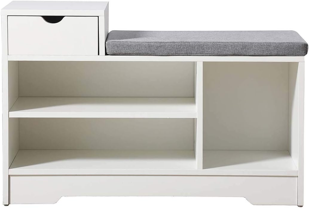 leyo shoe storage benches with cushion seating white showing dimensions