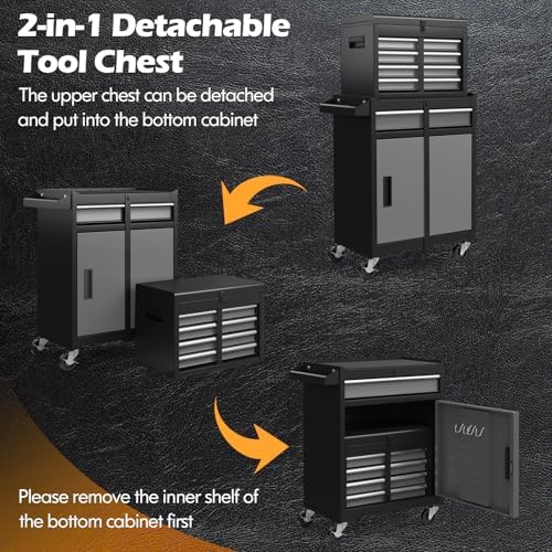 IRONMAX 2-in-1 Detachable Rolling Metal Tool Chest, 5 Drawers, Grey