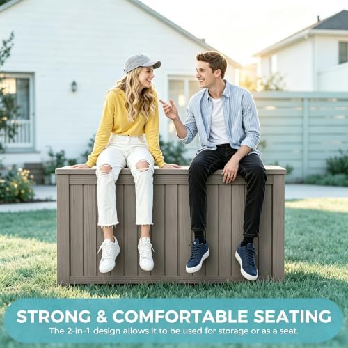 Resin Outdoor Deck Storage Box Waterproof (Grey, 180 Gallon)