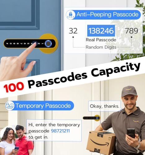 Anweller Fingerprint Door Handle Lock, Smart Keyless Entry with App