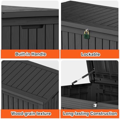 Outdoor Storage Box Waterproof Large, 180 Gallon Lockable Resin Deck Box, Patio Storage Bin for Pool Accessories Cushion Furniture, Garden Tools, UV-Resistant Outside