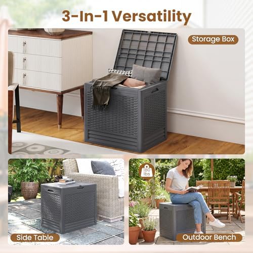 Tangkula 25 Gallon Waterproof Outdoor Storage Box with Lockable Lid