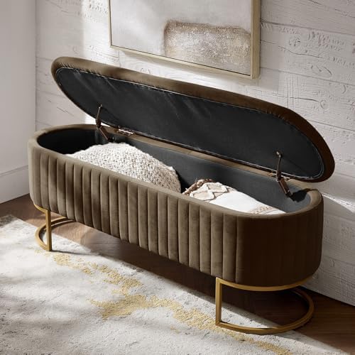 EcoHarbor Living 50.5" Bedroom Velvet Storage Bench,Upholstered End of Bed Bench with Gold Legs,Entryway Footrest Seat