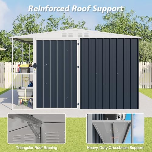 AMERLIFE 8x10x6 FT Outdoor Shed with Storage Shelf for Backyard