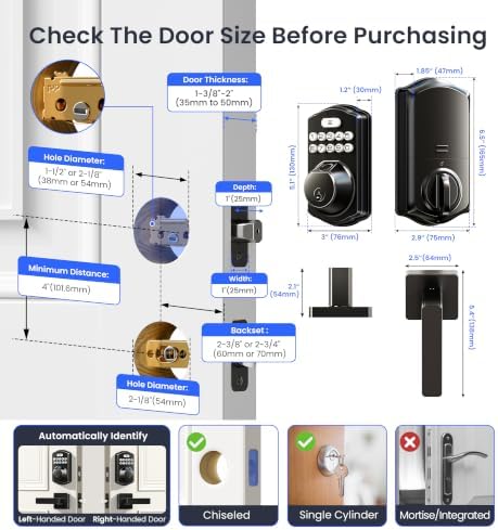 Veise VE012W-L WiFi Fingerprint Deadbolt Lock with Handle Set, Matte Black