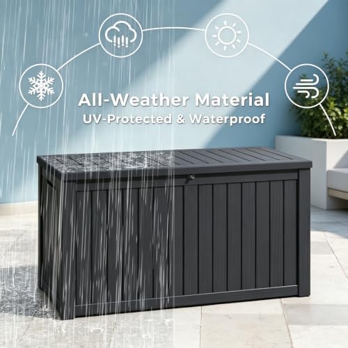 Resin Outdoor Deck Storage Box Waterproof (Black, 180 Gallon)