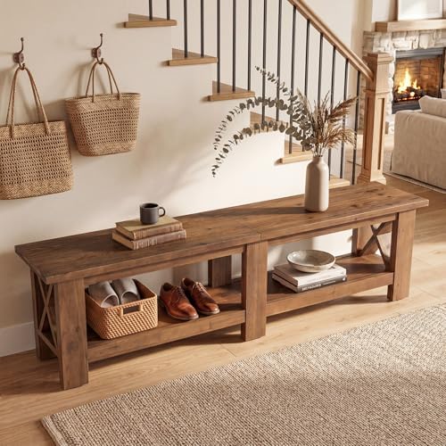 70.87" Solid Wood Entryway Shoe Bench, Extra Long Storage Bench