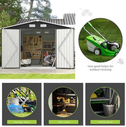 Aoxun 10 x 8FT Outdoor Storage Shed with Double Hinged Large Door, Black