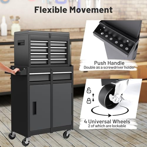 IRONMAX 2-in-1 Detachable Rolling Metal Tool Chest, 5 Drawers, Grey