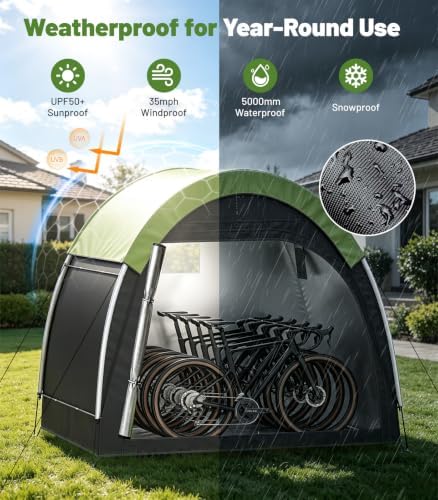 Housolution Anti-Theft Bike Storage Tent with Rain Cover for 4-5 Bikes