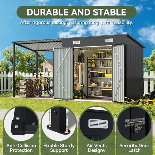 Aoxun 6x4FT Outdoor Storage Shed & Hardtop Gazebo with Solar String Lights