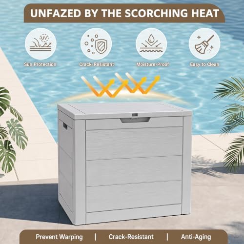 35 Gallon Outdoor Storage Box Waterproof, Deck Boxes Outdoor, Grey