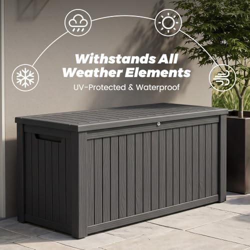 300 Gallon Resin Deck Box Waterproof Outdoor Storage Box for Patio Furniture Pool Accessories Indoor Storage for Cushion Garden Tools, Black