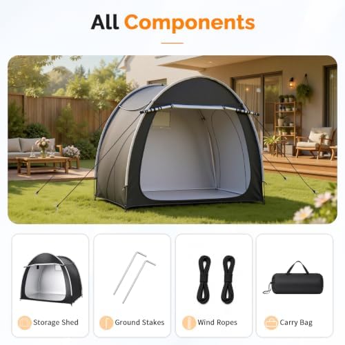 VINGLI Bike Storage Shed Tent for 4-5 Bikes, Outdoor Portable Bicycle Storage Shed with Carry Bag, Waterproof Bike Tent for Motorcycle, Garden Tools, Lawn Mower, Black