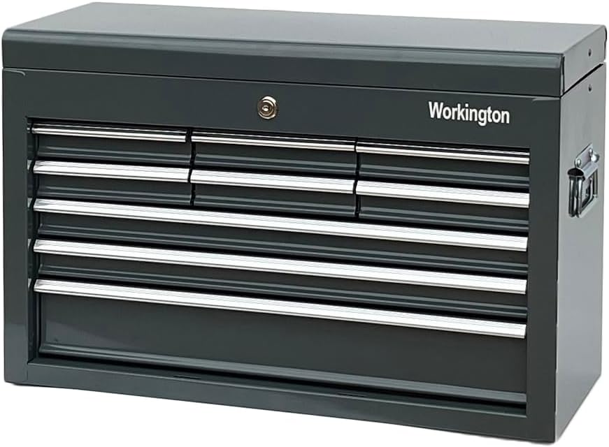 Workington Portable Metal Tool Chest with 9 Drawers, 24" 9-Drawer Tool Chest Cabinet with Ball Bearing Drawer Slides, Steel Tool Storage Box Organizer 4006 Gray