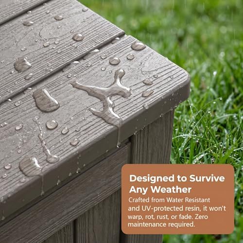 148 Gallon Resin Deck Box - Outdoor Storage Chest for Patio Furniture Cushions, Garden Tools, Pool Accessories & Backyard Organization Lockable Waterproof All-Weather, Easy Assembly