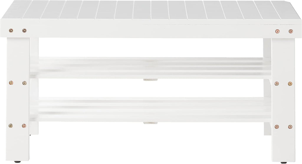 roundhill furniture pina quality solid wood shoe bench showing dimensions