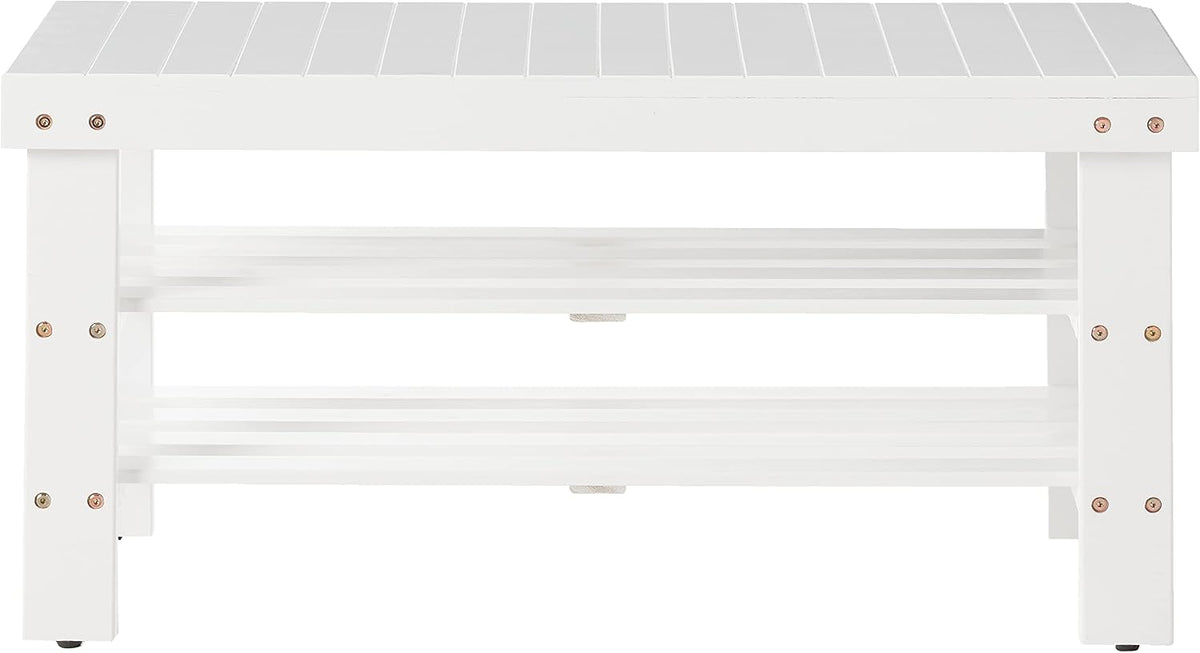 roundhill furniture pina quality solid wood shoe bench showing dimensions