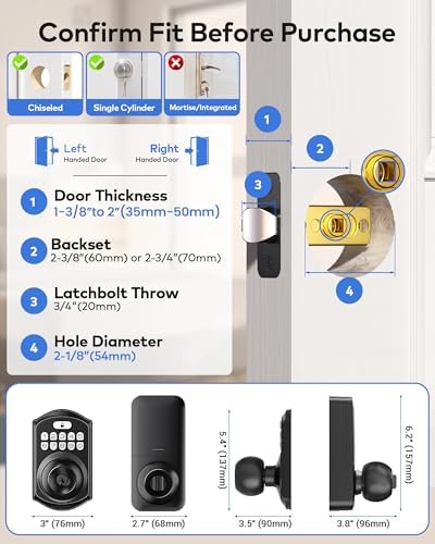 TEEHO TE018 Smart Keypad Door Lock with Handle, App Control, Matte Black