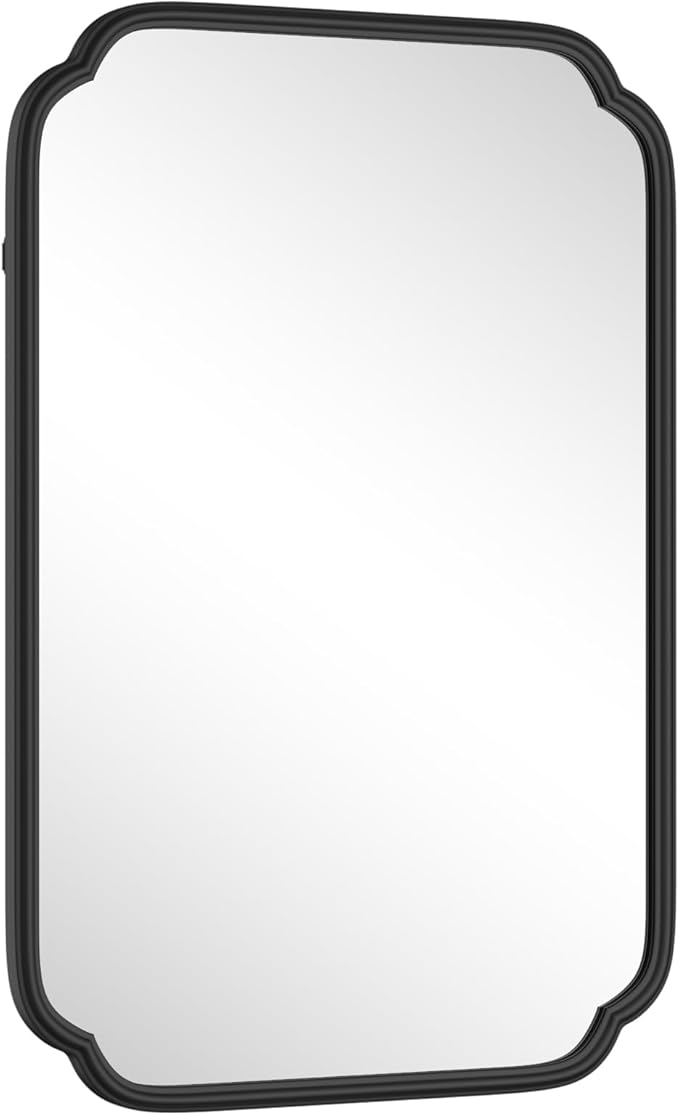 Black Bathroom Mirror for Over Sink 20" x 30" Modern Rounded Rectangle Bathroom