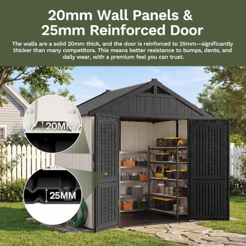 Devoko 8 x 6 FT Resin Storage Shed with Floor, Outdoor Plastic Shed