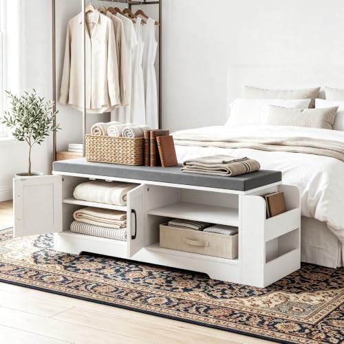 Farmhouse Shoe Storage Bench with 3-in-1 Entryway Storage & Padded Seat