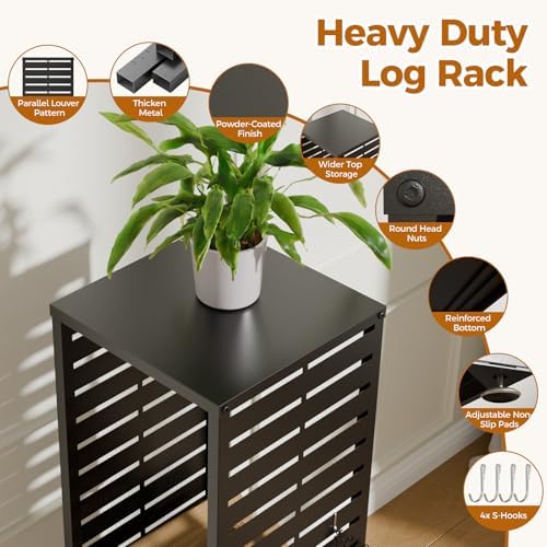 4ft Firewood Rack，Fire Wood Log Holder as Indoor Plant Stand, Outdoor Privacy Screen, Firewood Storage for Fire Pits Fireplace Pergola Gazebo Patio Deck Balcony Black