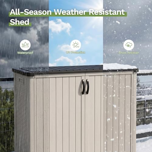 Patiowell 50 cu.ft Plastic Vertical Outdoor Storage Shed, Beige