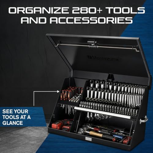 Montezuma – XL450B – 36-Inch Portable TRIANGLE Toolbox – Multi-Tier Design – 16-Gauge Construction – SAE and Metric Tool Chest – Weather-Resistant Toolbox – Lock and Latching System, Black