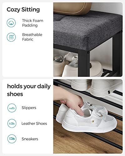 SONGMICS Shoe Bench, Storage Bench, Entryway Bench with Cushion