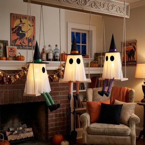 Halloween Swinging Ghost Outdoor Decor, Spooky Hanging Ghosts Decorations