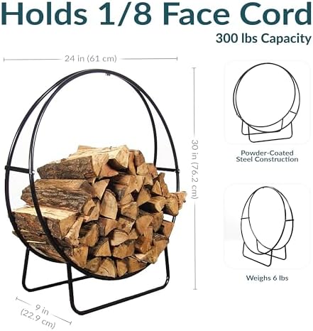 Sunnydaze Outdoor Firewood Rack, Heavy-Duty Steel, 24” Diameter