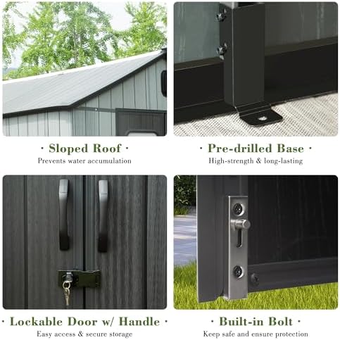 Domi 8x10FT Outdoor Resin Storage Shed with Transparent Windows & Louvered Vents, Plastic Tool Shed with Double Lockable Doors & Gable Roof, Outside Garden Shed for Backyard, Patio, Lawn, Grey