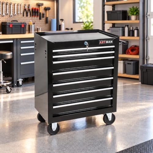 7 Drawers Rolling Tool Chest on Wheels, Multifunctional Tool Cart Tool Storage, Drawers Rolling Tool Trolley Organizer Tool Case for Garage,Warehouse,Workshop,Repair Shop (7 Drawers-Black)