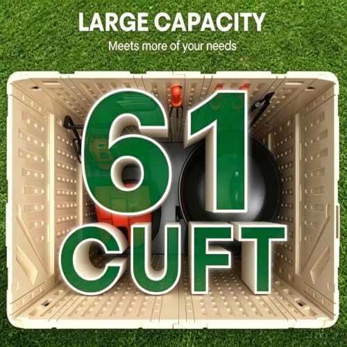 7x4 Ft Outdoor Storage Shed with Metal Shelving Kit, Waterproof Resin Storage Cabinet with Floor, All-Weather Tall Vertical Garden Shed for Garage, Patio, Backyard, Porch (Khaki)
