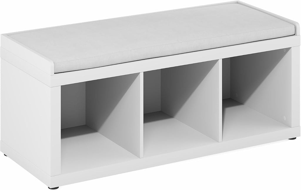 furinno cubicle storage bench, shoe bench with padded showing dimensions