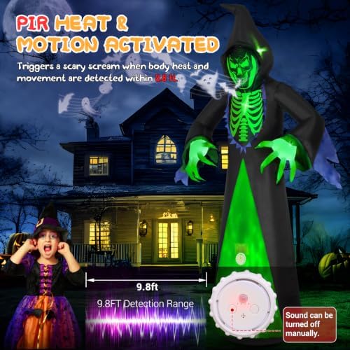 Elegear 12FT Grim Reaper Skeleton Halloween Inflatable Blow Up Decorations