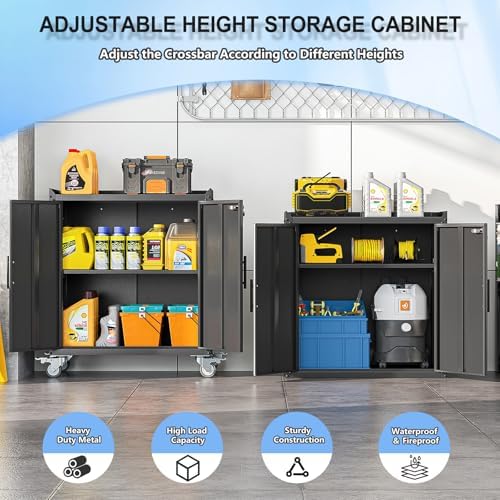 35.6" Rolling Metal Garage Storage Cabinet with Wheels & Lock, Black Gray