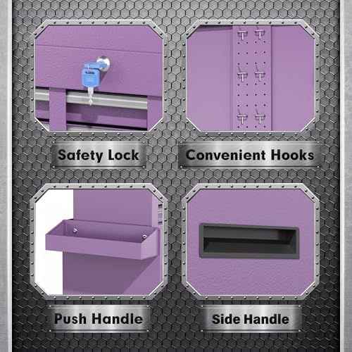 INTERGREAT 5 Drawer Tool Chest with Wheels, Rolling Tool Chest with Enhanced Packaging, Tool Storage Organizer Cabinets with Lock&Key for Garage, Workshop (Purple)