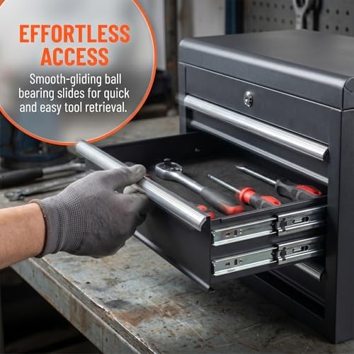 Winado 24" Portable Metal Tool Box, 5 Drawers Lockable Toolbox, Black