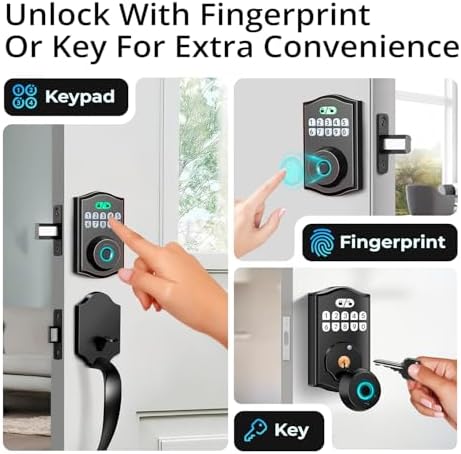 Miko i9 Keypad Door Lock with Handle Set – Fingerprint Keyless Entry Front Door Lock, Electronic Deadbolt with Lever Handle for Exterior Door, Auto-Lock, 100 Fingerprints and Codes (Matte Black)
