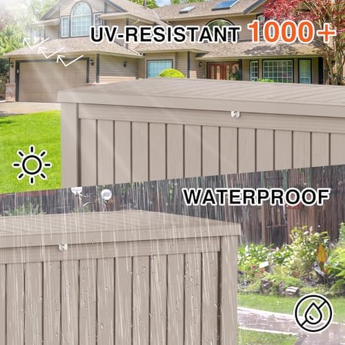 Outdoor Storage Box Waterproof, 180 Gallon Lockable Resin Deck Box Large, Patio Storage Bin for Pool Accessories Cushion Furniture, Garden Tools, UV-Resistant Outside Delivery Grey