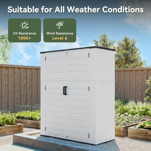 AOXUN Horizontal Storage Sheds 61 Cu.ft, HDPE Outdoor Storage Box 160 Gallon, Waterproof Lockable Resin Deck Box with Spring-Assisted Lid, Patio Storage for Garden, Pool, Cushions, Tools, White