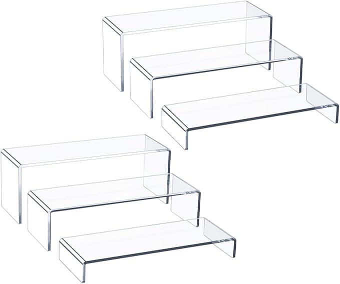HIIMIEI Acrylic Display Riser, Thickened to 5mm Clear Rectangular Display Shelf (6 Pcs)