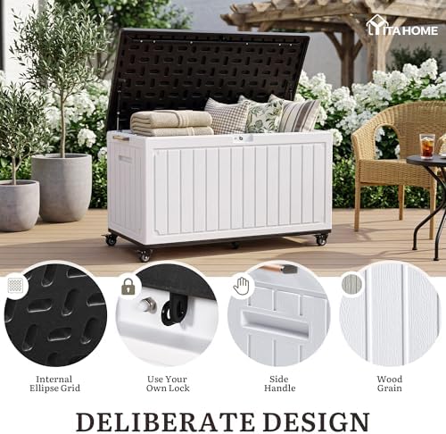 YITAHOME 90 Gallon Outdoor Double-Wall Deck Box with 6 Swivel Wheels