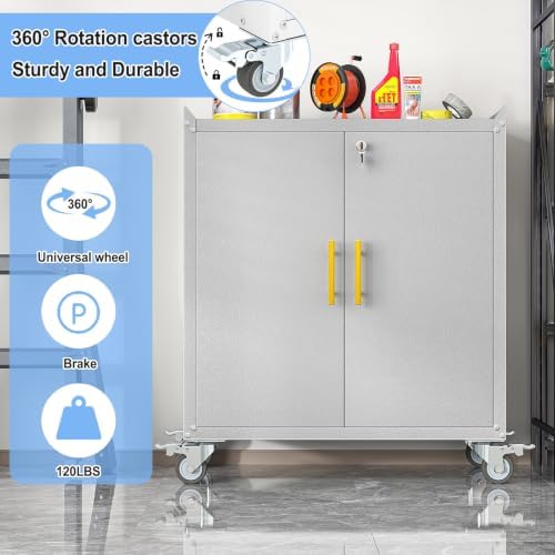 35.6" Rolling Metal Garage Storage Cabinet with Wheels & Lock, Grey White
