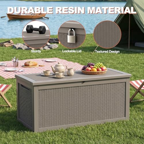 EFU Outdoor Storage Box 360 Gallon Deck Box, Waterproof Resin, Grey