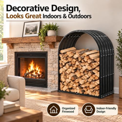 Heavy Duty Firewood Rack with Top Cover, Outdoor Indoor Use, 700 LBS Capacity, Waterproof Galvanized Steel Fire Log Holder for Fireplace,Patio, Stylish Metal Fire Wood Storage Organizer Racks