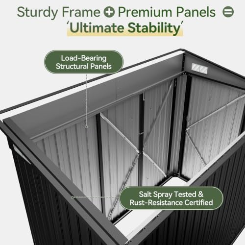 7.5'x4' Outdoor Shed with 3-Lockable Door Black