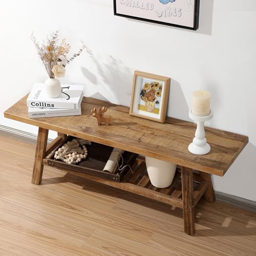 HOKYHOKY Reclaimed Solid Wood Bench-43.3" Entryway Bench with Storage Shelf